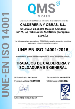 ISO 14001:2015 CALDERERIA Y OBRAS