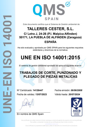 ISO 14001:2015 TALLERES CESTER